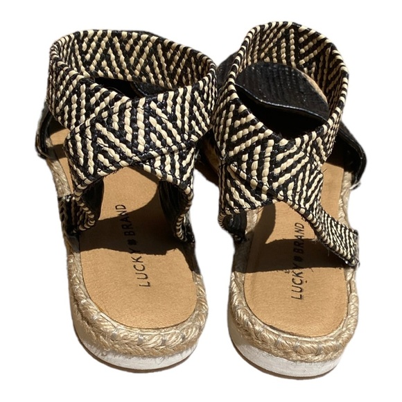 Lucky Brand Sandals Womens 9M Black Cream Renka Espadrille Woven Ankle Strap - Picture 4 of 9